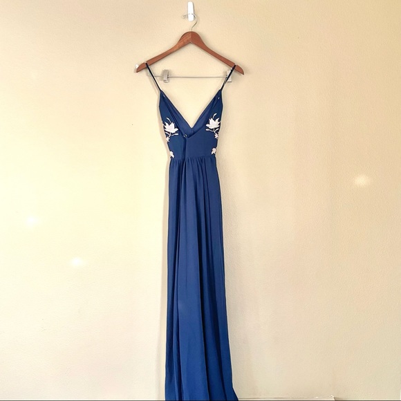 Soieblu Blue Floral Embroidered Maxi Gown Small Party Formal Wedding - Picture 5 of 8